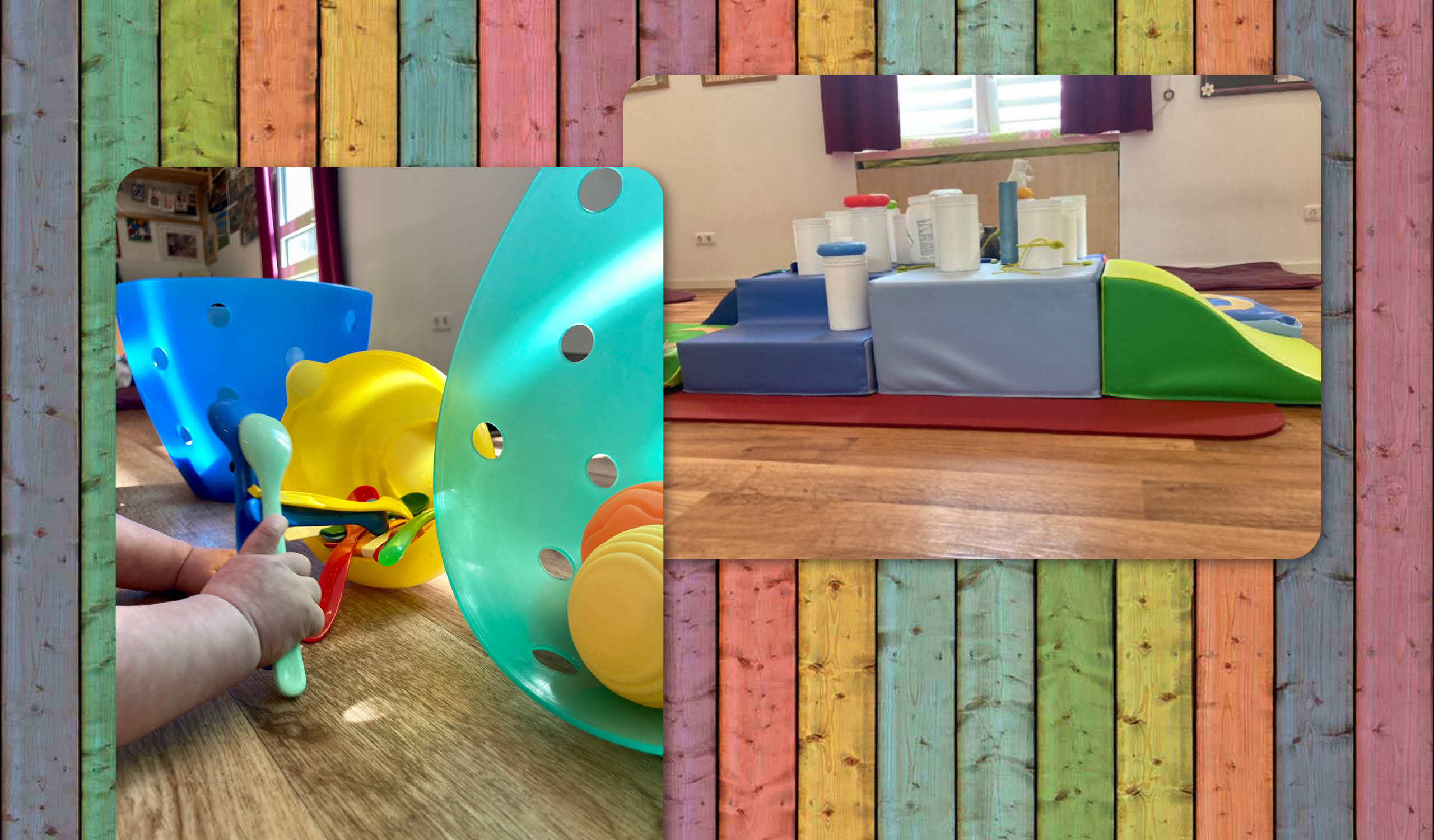 Ein Spielaufbau und ein Baby, welches damit spielt
